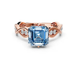 Rose gold Fancy Blue Asscher  Solitaire Twist Band with Leaf Prong Setting 1