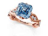 Rose gold Fancy Blue Asscher  Solitaire Twist Band with Leaf Prong Setting 2