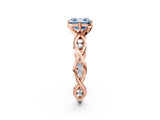 Rose gold Fancy Blue Asscher  Solitaire Twist Band with Leaf Prong Setting 3
