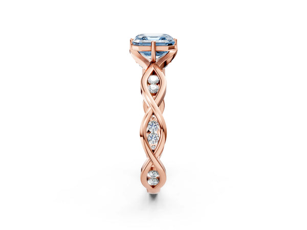 Rose Gold Asscher Cut Accented Twist Engagement Ring Setting for Fancy Blue Center
