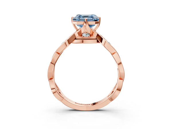 Rose Gold Asscher Cut Accented Twist Engagement Ring Setting for Fancy Blue Center