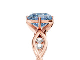 Rose gold Fancy Blue Asscher  Solitaire Twist Band with Leaf Prong Setting