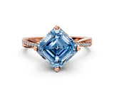 Rose gold Fancy Blue Asscher  Solitaire Twist Band with Pavé Diamonds and Four-Prong Setting_98