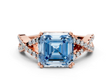 Rose gold Fancy Blue Asscher  Solitaire Twist Band with Pavé Setting and Four-Prong Setting