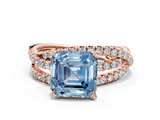 Rose gold Fancy Blue Asscher  Solitaire Twist Band with Pavé Setting and Four-Prong Setting