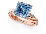 Rose gold Fancy Blue Asscher  Solitaire Twist Band with Pave Prong Setting_18