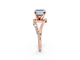 Rose gold Fancy Blue Asscher  Solitaire Twist Band with Pave Set Diamonds and Four-Prong Setting_2