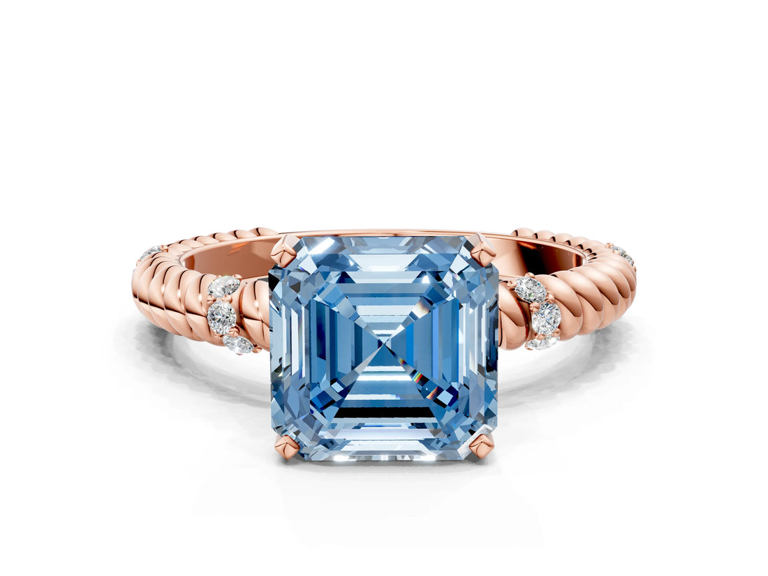 Rose gold Fancy Blue Asscher  Solitaire Twisted Band Prong Set Engagement Ring_69