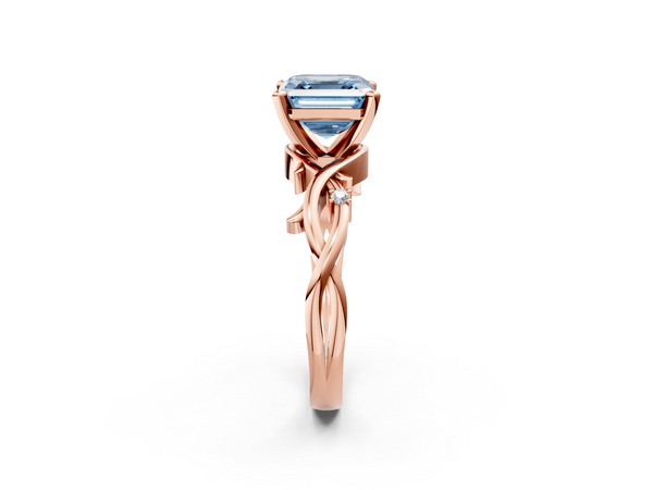 Rose Gold Asscher Cut Solitaire Engagement Ring Setting for Fancy Blue Center with Vine Twist Band