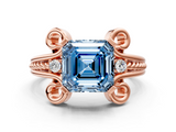 Rose gold Fancy Blue Asscher  Solitaire Twisted Band Scroll Prong Ring_3