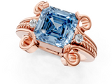 Rose gold Fancy Blue Asscher  Solitaire Twisted Band Scroll Prong Ring_4