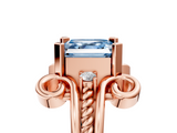 Rose gold Fancy Blue Asscher  Solitaire Twisted Band Scroll Prong Ring_8
