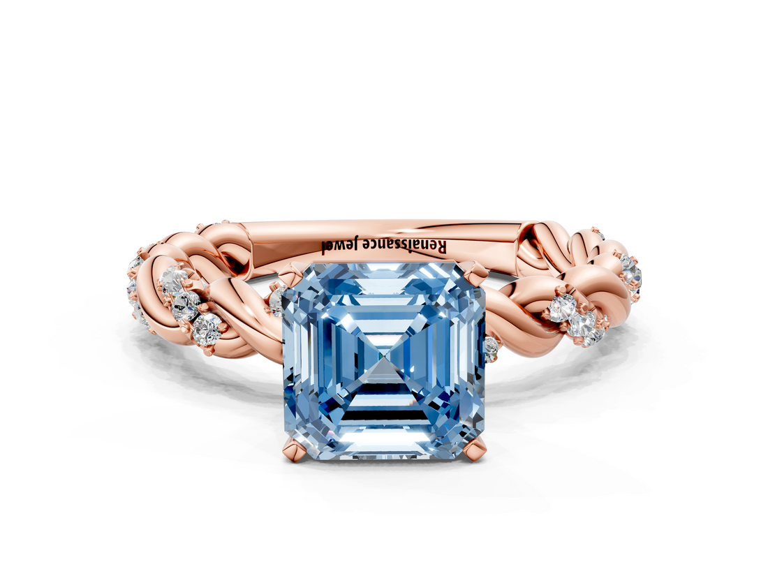 Rose gold Fancy Blue Asscher  Solitaire Twisted Band with Pavé Accents and Four-Prong Setting_20