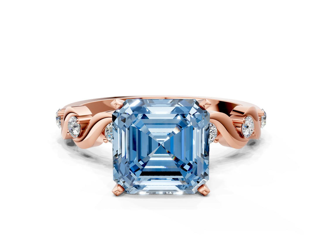 Rose gold Fancy Blue Asscher  Solitaire Twisted Band with Prong Setting 1