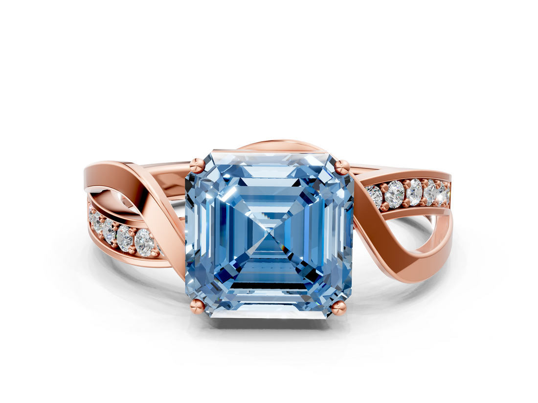 Rose gold Fancy Blue Asscher  Solitaire Twisted Band with Prong Setting_20