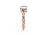 Rose gold Fancy Blue Asscher  Solitaire Twisted Pave Diamond Ring with Four-Prong Setting_115