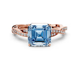 Rose gold Fancy Blue Asscher  Solitaire Twisted Pave Diamond Ring with Four-Prong Setting_12