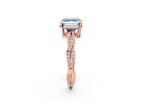 Rose gold Fancy Blue Asscher  Solitaire Twisted Pave Diamond Ring with Four-Prong Setting_14