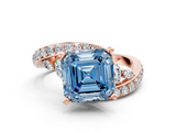 Rose gold Fancy Blue Asscher  Solitaire with Pavé Twist Band and Four-Prong Setting