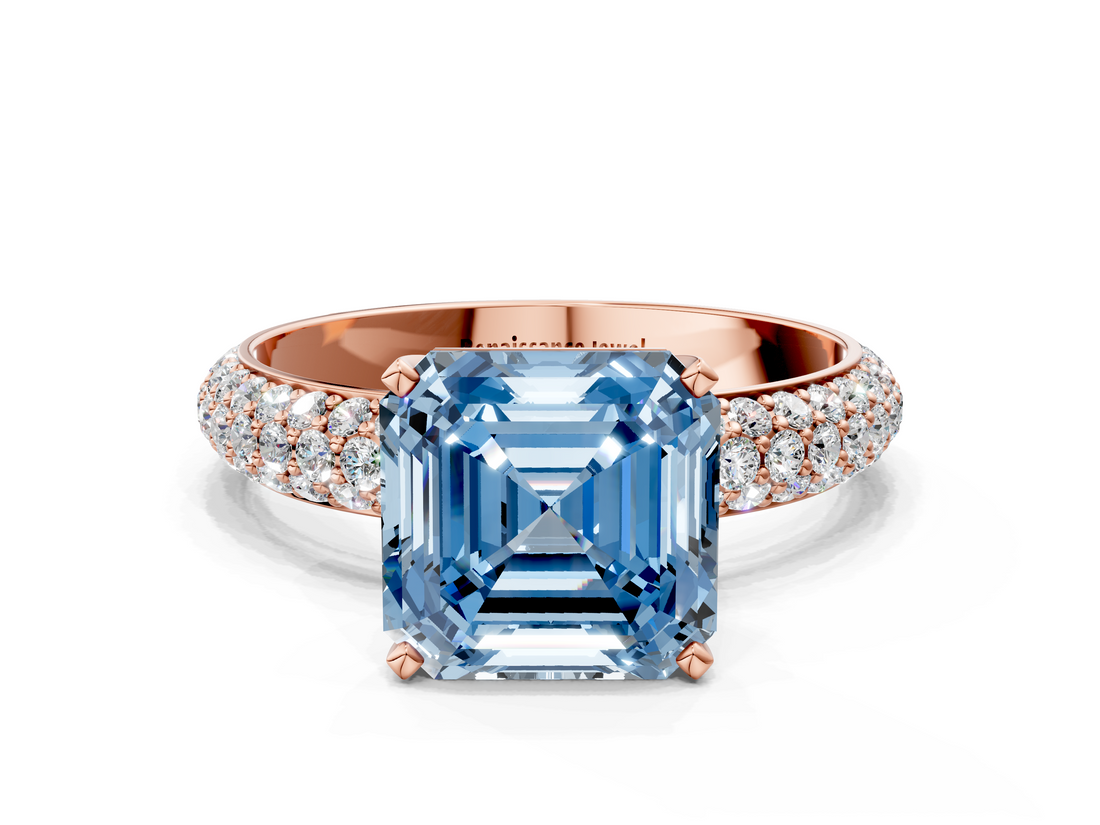 Rose gold Fancy Blue Asscher  Solitaire with Pave Band and Four-Prong Setting_21