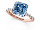 Rose gold Fancy Blue Asscher  Solitaire with Side Stones on a Pavé Band and Four-Prong Setting_1