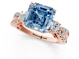 Rose gold Fancy Blue Asscher  Three-Stone Diamond Ring with Pavé Split Shank and Four-Prong Setting_18
