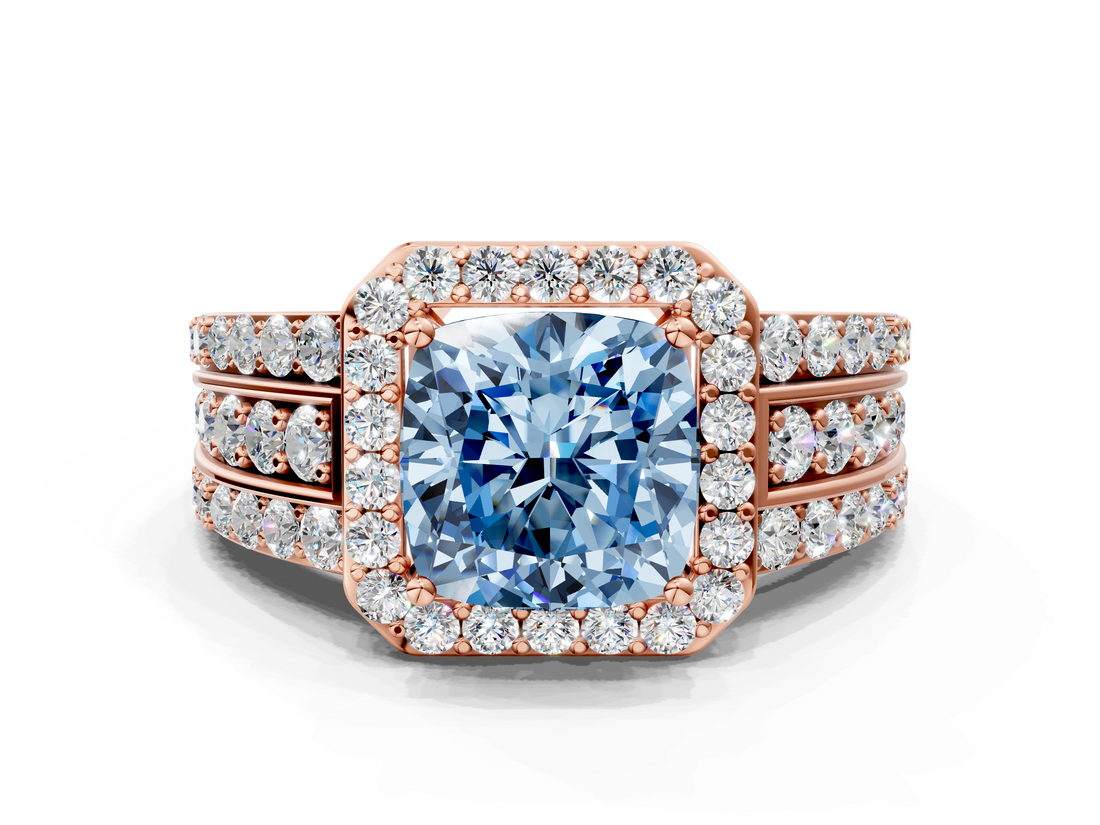 Rose gold Fancy Blue Cushion -Cut Halo Diamond Ring with Split Shank and Four-Prong Setting_71