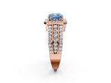 Rose gold Fancy Blue Cushion -Cut Halo Diamond Ring with Split Shank and Four-Prong Setting_73