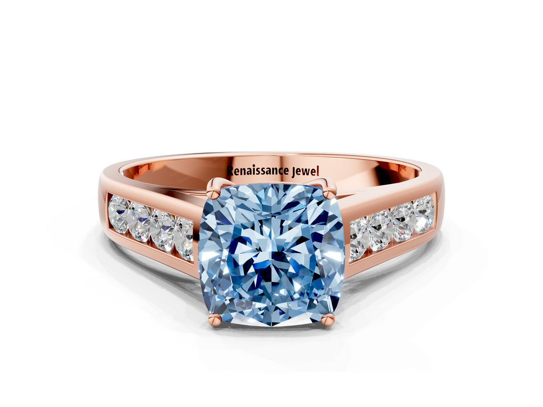 Rose gold Fancy Blue Cushion  Brilliant Channel-Set Solitaire Ring with Four-Prong Setting_38