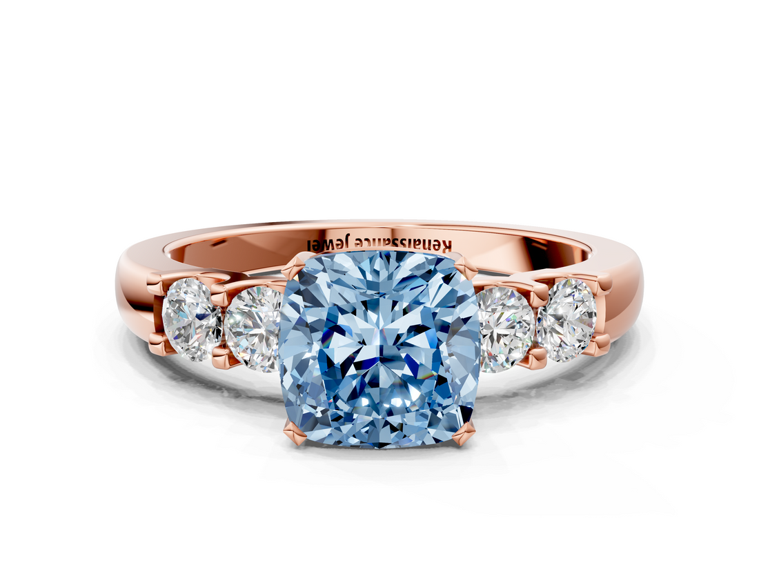 Rose gold Fancy Blue Cushion  Brilliant Cut Diamond Five-Stone Prong Set Engagement Ring with Channel Band_3
