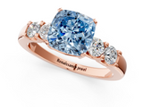 Rose gold Fancy Blue Cushion  Brilliant Cut Diamond Five-Stone Prong Set Engagement Ring with Channel Band_4