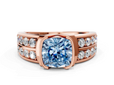 Rose gold Fancy Blue Cushion  Brilliant Diamond Channel Set Wide Band Ring with Bezel Setting_20
