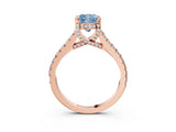 Rose gold Fancy Blue Cushion  Brilliant Diamond Solitaire with Pavé Band and Four-Prong Setting 3