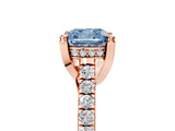 Rose gold Fancy Blue Cushion  Brilliant Diamond Solitaire with Pavé Band and Four-Prong Setting 5