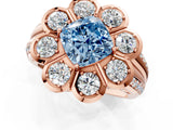 Rose gold Fancy Blue Cushion  Brilliant Flower Halo Diamond Split Shank Ring_124