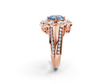 Rose gold Fancy Blue Cushion  Brilliant Flower Halo Diamond Split Shank Ring_125