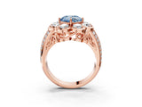 Rose gold Fancy Blue Cushion  Brilliant Flower Halo Diamond Split Shank Ring_126