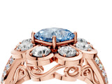 Rose gold Fancy Blue Cushion  Brilliant Flower Halo Diamond Split Shank Ring_127