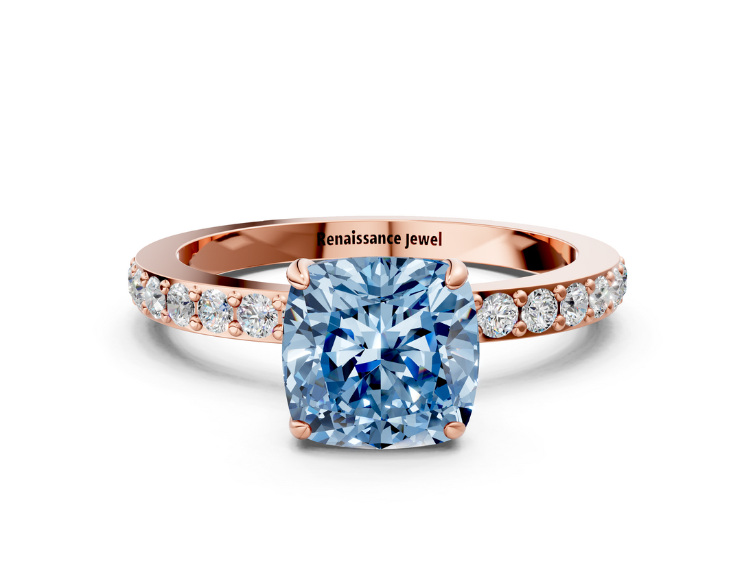 Rose gold Fancy Blue Cushion  Brilliant Pavé Band Solitaire with Four-Prong Setting_54