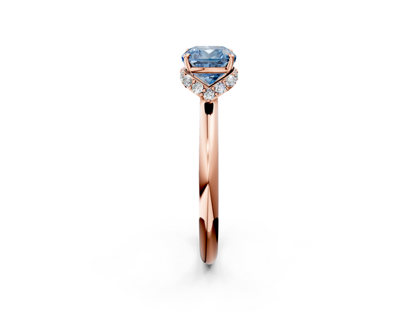 Rose gold Fancy Blue Cushion  Brilliant Solitaire Engagement Ring with Six-Prong Setting and Classic Band