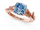 Rose gold Fancy Blue Cushion  Brilliant Solitaire with Leaf Motif Band and Four-Prong Setting_63