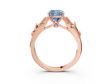 Rose gold Fancy Blue Cushion  Brilliant Solitaire with Leaf Motif Band and Four-Prong Setting_65