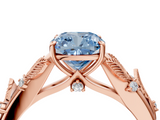 Rose gold Fancy Blue Cushion  Brilliant Solitaire with Leaf Motif Band and Four-Prong Setting_66