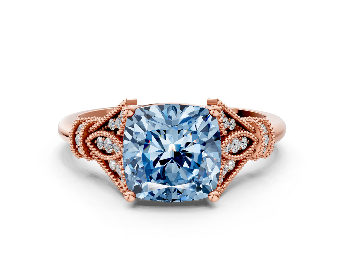 Rose gold Fancy Blue Cushion  Brilliant Solitaire with Pave Band and Four-Prong Setting_20