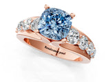 Rose gold Fancy Blue Cushion  Brilliant Solitaire with Side Stones on a Pave Band and Four-Prong Setting_25