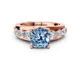 Rose gold Fancy Blue Cushion  Brilliant Solitaire with Side Stones on a Pave Band and Four-Prong Setting_37