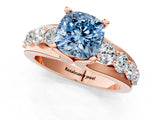 Rose gold Fancy Blue Cushion  Brilliant Solitaire with Side Stones on a Pave Band and Four-Prong Setting_38