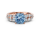 Rose gold Fancy Blue Cushion  Cluster Diamond Engagement Ring with Pavé Band and Four-Prong Setting_62