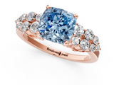 Rose gold Fancy Blue Cushion  Cluster Diamond Engagement Ring with Pavé Band and Four-Prong Setting_63