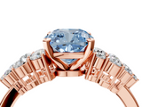 Rose gold Fancy Blue Cushion  Cluster Diamond Engagement Ring with Pavé Band and Four-Prong Setting_66